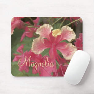 Tapis De Souris Elégant rose jaune Aquarelle Fleurs Personnaliser