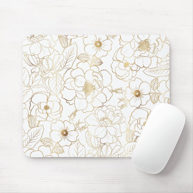 Tapis De Souris Elégant Rose or Floral Line art (Avec souris)