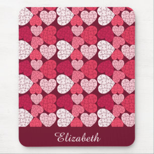 Tapis De Souris Élégant Rouge rose Jigsaw Puzzle Motif Nom