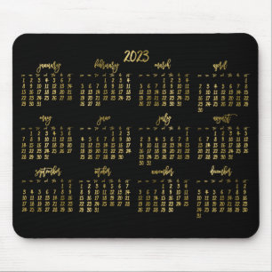 Tapis De Souris Élégant Script Black Et Faux Gold Calendrier 2023
