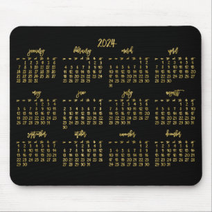 Tapis De Souris Élégant Script Black Et Faux Gold Calendrier 2024