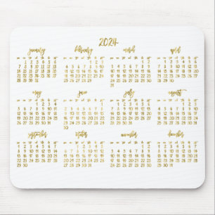 Tapis De Souris Élégant Script Blanc Et Faux Gold Calendrier 2024