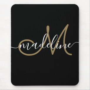 Tapis De Souris Élégant Script Monogram Black Gold