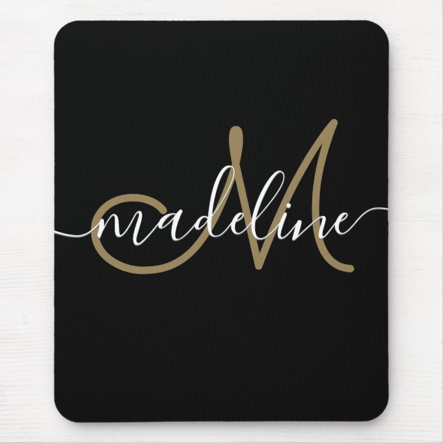 Tapis De Souris Élégant Script Monogram Black Gold (Devant)