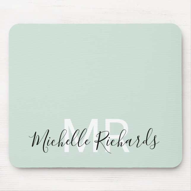 Tapis De Souris Élégant script vert pastel moderne (Devant)