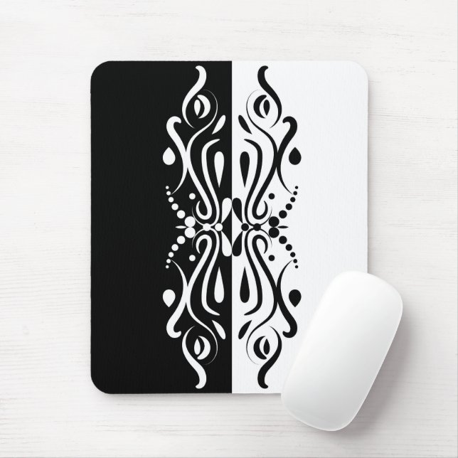 Tapis De Souris Élégant style arlequin Abstrait noir et blanc (Avec souris)