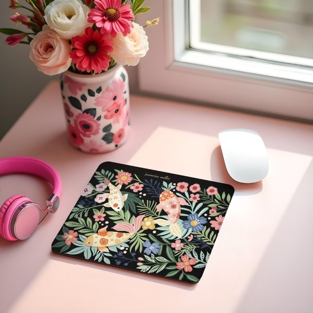 Tapis De Souris Élégant Tropical Floral Botanique Koi Fish Pond (Elegant Tropical Floral Botanical Koi Fish Pond Mouse Pad)