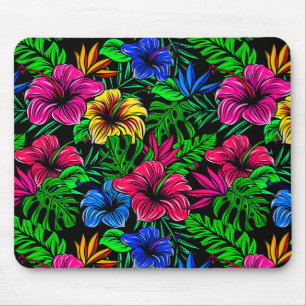 Tapis De Souris Élégant Tropical Rose Rouge Hibiscus Fleur