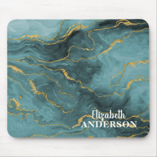 Tapis De Souris Élégant Turquoise Blue Agate Geode Marbre Monogr