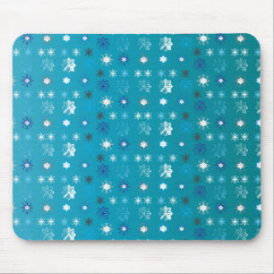 Tapis De Souris Elégant turquoise et blanc, étoiles et flocons de 