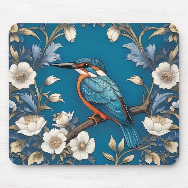 Tapis De Souris Élégant turquoise Kingfisher Bird Floral (Devant)