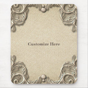 Tapis De Souris Élégant Vintage Rustique Burlap dentelle Western G