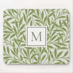 Tapis De Souris Élégant Vintage vert saule Feuille Monogramme