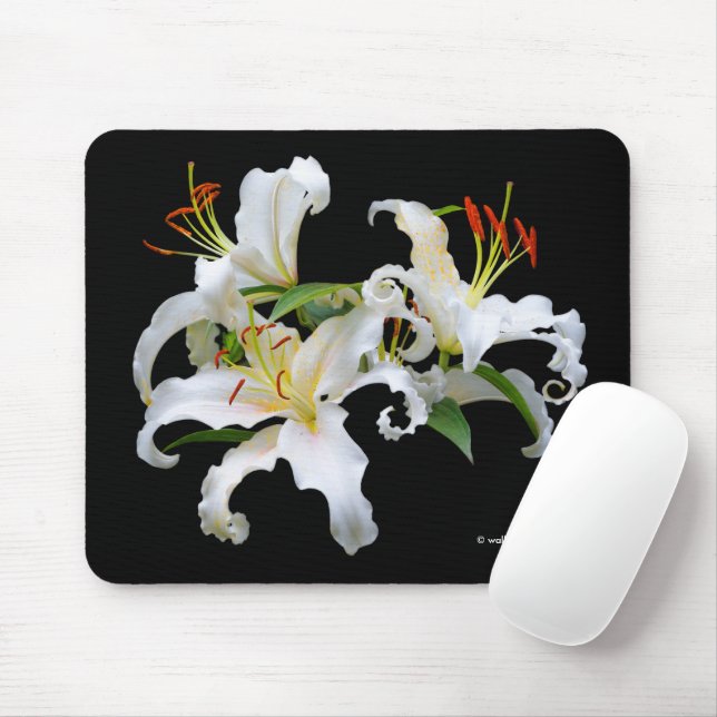 Tapis De Souris Elégante Casablanca Blanc Lys Orientaux Fleurs (Avec souris)