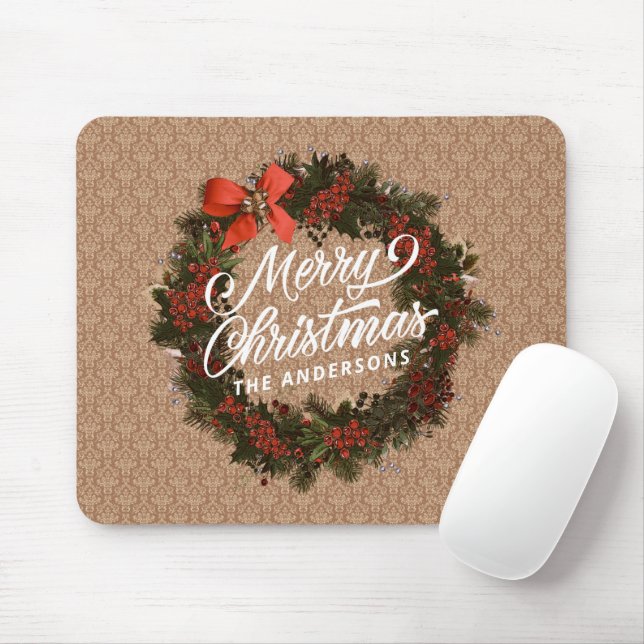 Tapis De Souris Élégante couronne de Noël personnalisée | Mousepad (Avec souris)