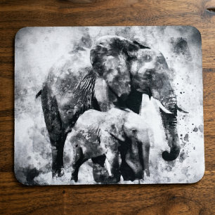 Tapis De Souris Élégante éléphante d'Afrique avec son éléphanteau