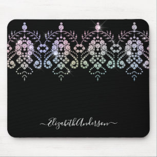 Tapis De Souris Élégante fille Noir Blanc Monogramme Nom