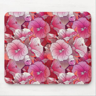 Tapis De Souris Élégante Fleur D'Hibiscus Rose Et Blanc Tropical