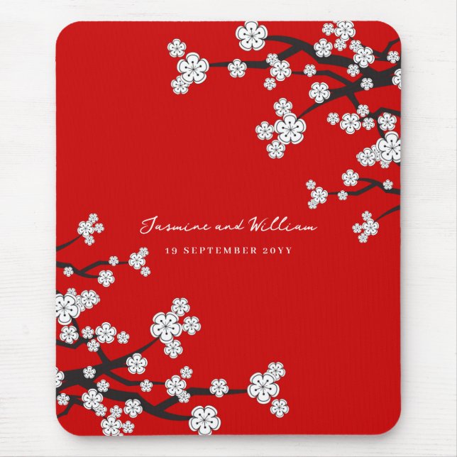 Tapis De Souris Elégante Fleurs de Fleur de Cerisier Blanc Sakura  (Devant)