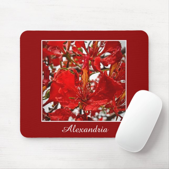 Tapis De Souris Elégante Flore Rouge Fleurs Élégantes Personnalise (Avec souris)