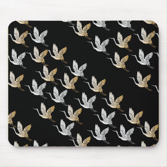 Tapis De Souris Elégante grue noire et or Art japonais (Devant)
