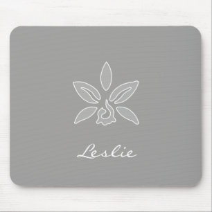 Tapis De Souris Elégante Orchidée Simple Fleur Gris Riche Avec Nom
