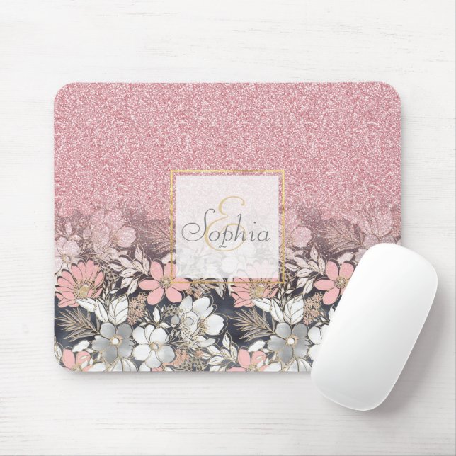 Tapis De Souris Élégante Parties scintillant dorée rose floral Gra (Avec souris)