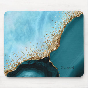 Tapis De Souris Elégante Parties scintillant or Marbre Turquoise
