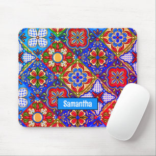 Tapis De Souris Elégante talavera mexicaine carrelage bleu violet 