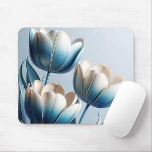 Tapis De Souris Élégantes tulipes bleues et blanches