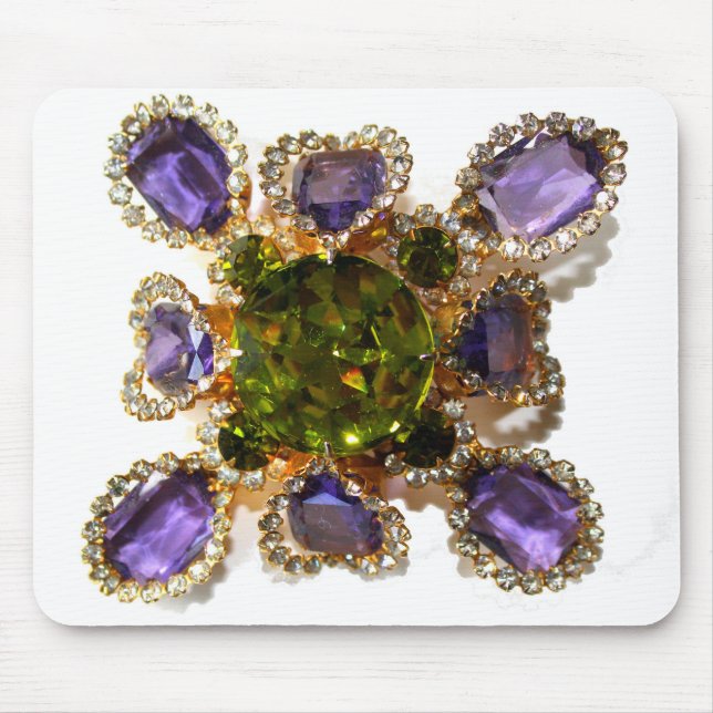 Tapis De Souris Élégants diamants pierres précieuses violettes ver (Devant)