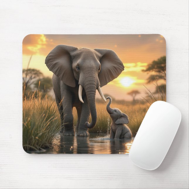 Tapis De Souris Eléphant africain avec son bébé (Avec souris)