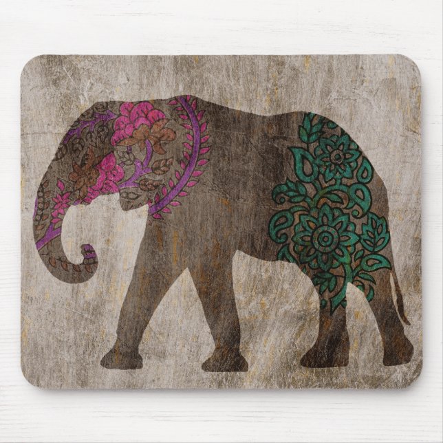 Tapis De Souris Eléphant asiatique tribal zen (Devant)