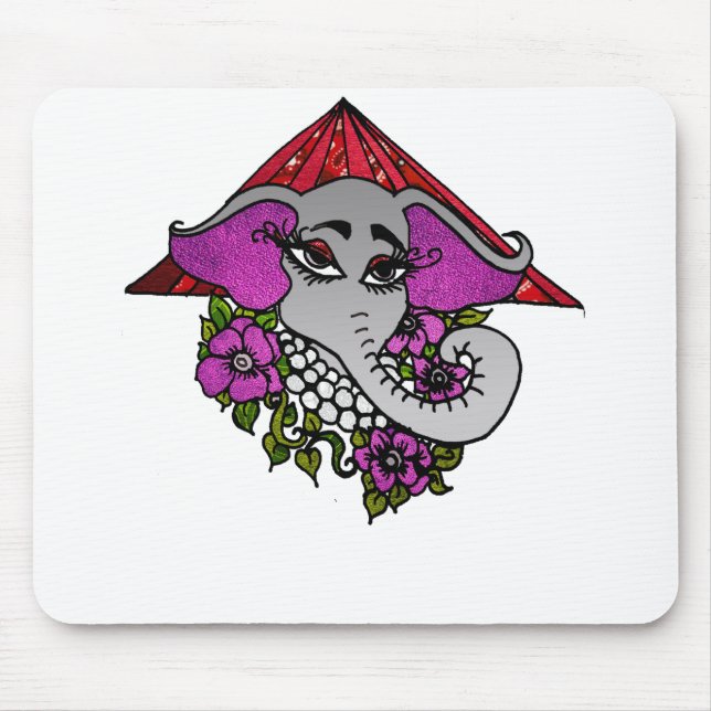 Tapis De Souris Eléphant avec perles et violettes (Devant)