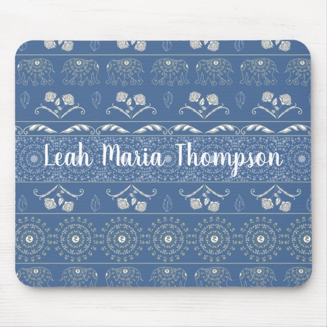 Tapis De Souris Eléphant bleu Mandala (Devant)