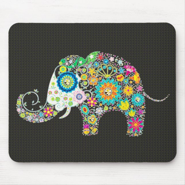Tapis De Souris Eléphant Fleur - Diamètre Éclats Horizontal (Devant)