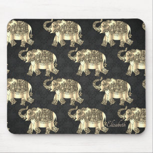 Tapis De Souris Éléphant floral Paisley or, Damassé - Personnalisé