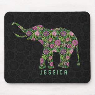 Tapis De Souris Eléphant Floral Retro Coloré Monogramme