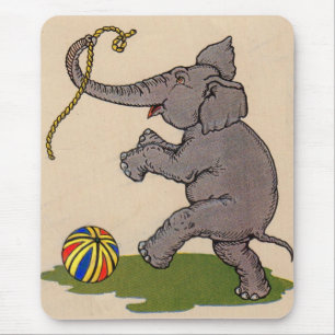 Tapis De Souris éléphant heureux jouant avec la corde et le ballon