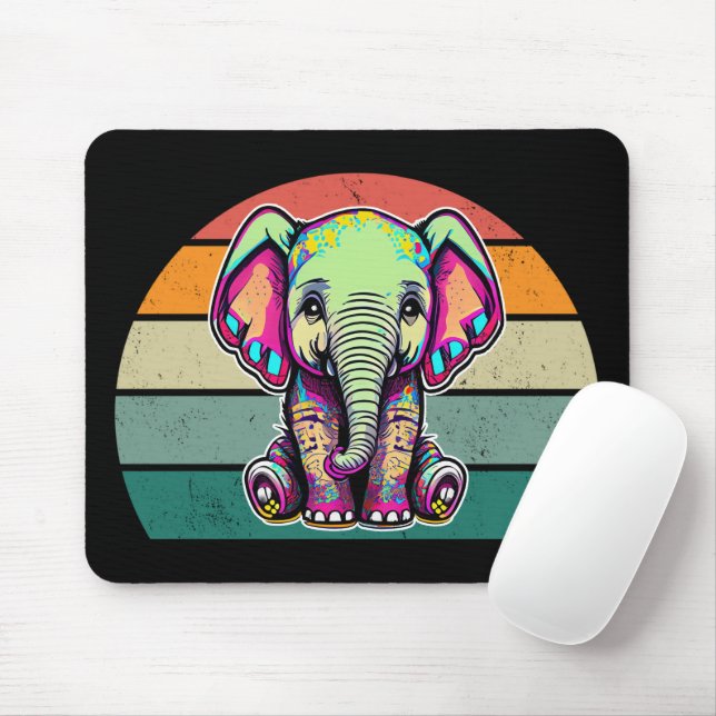 Tapis De Souris Eléphant mignon assis illustration numérique (Avec souris)