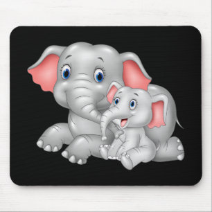 Tapis De Souris Éléphant mignon de bande dessinée avec le béb