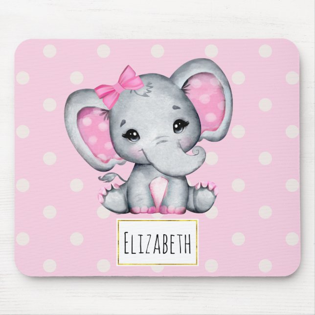 Tapis De Souris Eléphant mignon rose avec poitrine de Polka (Devant)