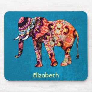Tapis De Souris Eléphant multicolore coloré sur Arrière - plan ble