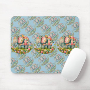 Tapis De Souris Éléphant Patchwork au Charme Floral de Prairie