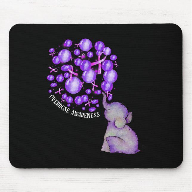 Tapis De Souris Eléphant Poussant Des Lons Violets Surdose (Devant)