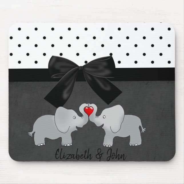 Tapis De Souris Eléphants adorables mignons, Pois, Bow (Devant)