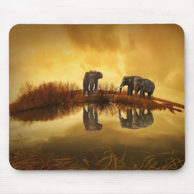 Tapis De Souris Eléphants asiatiques en Thaïlande sous un coucher  (Devant)