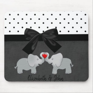 Tapis De Souris Éléphants Mignons Adorables, Points, Nœud