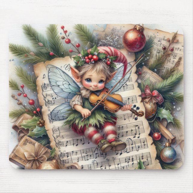 Tapis De Souris Elfe de Noël Jouer un violon (Devant)