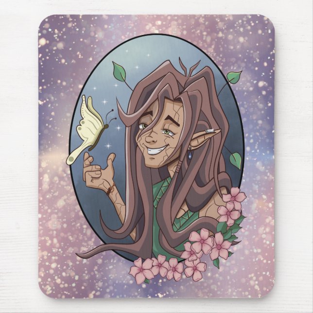 Tapis De Souris Elfe Mâle mignon Et Papillon À Crème Pale (Devant)